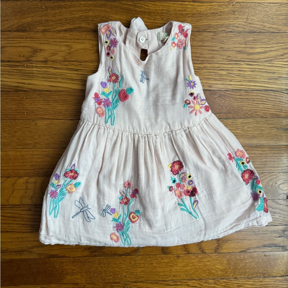 Peek Light Pink Embroidered Floral Dress with Multicolor Accents